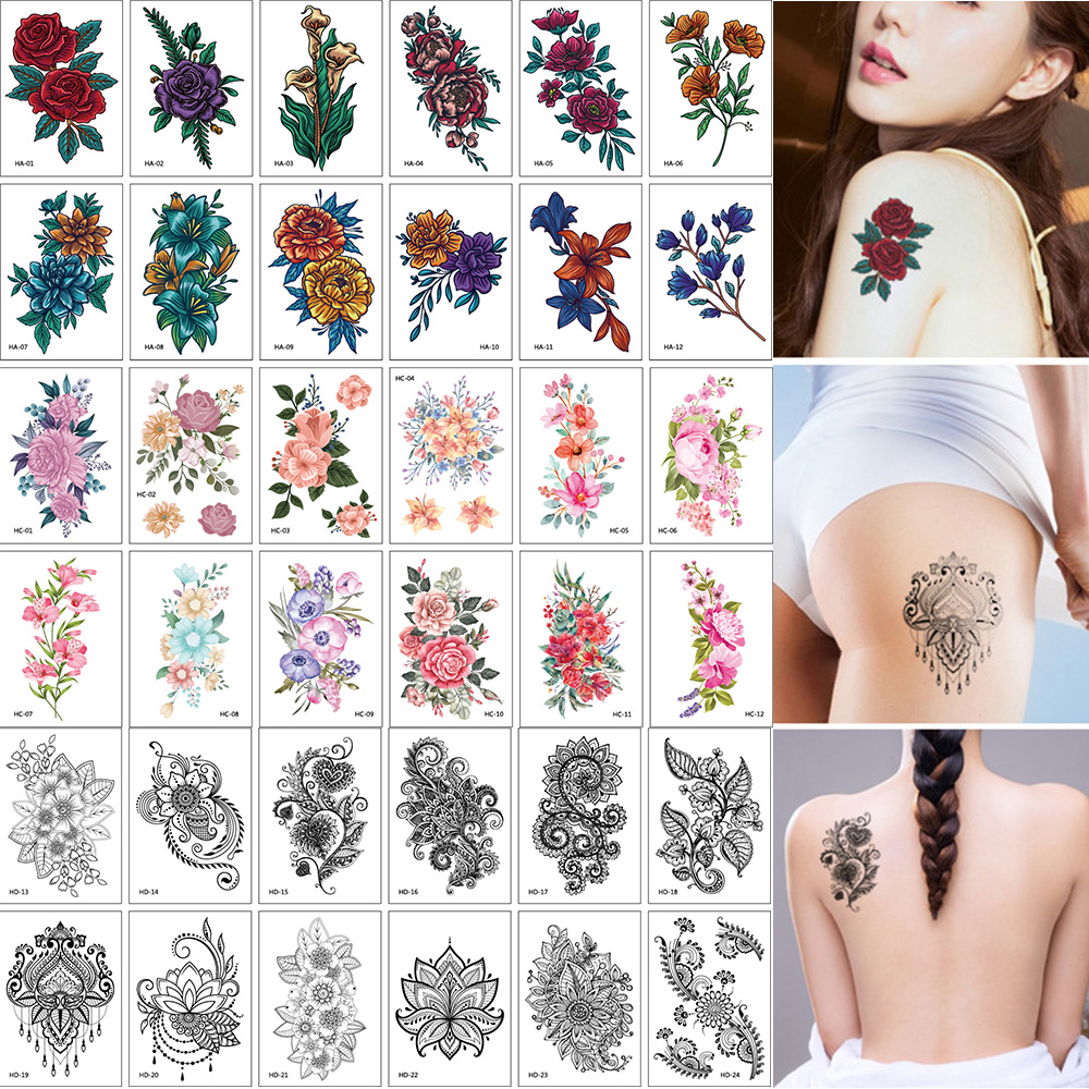 (Hàng Mới Về) Set 12 Miếng Dán Hình Xăm Tạm Thời Chống Nước Nhiều Màu Đẹp Mắt