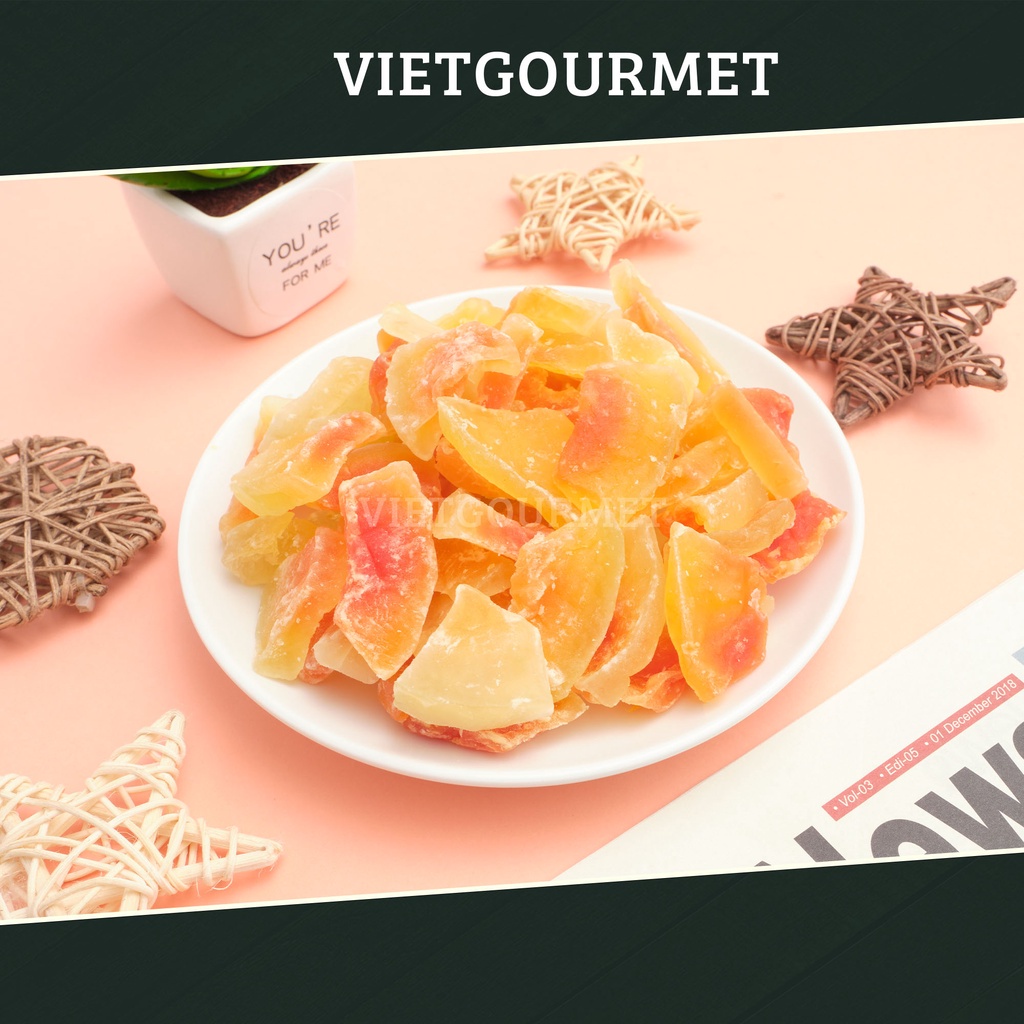 Đu đủ sấy dẻo hàng xuất khẩu, Vị ngọt dẻo thơm tự nhiên, Trái cây sấy dẻo Việt Nam đồ ăn vặt Healthy Vietgourmet