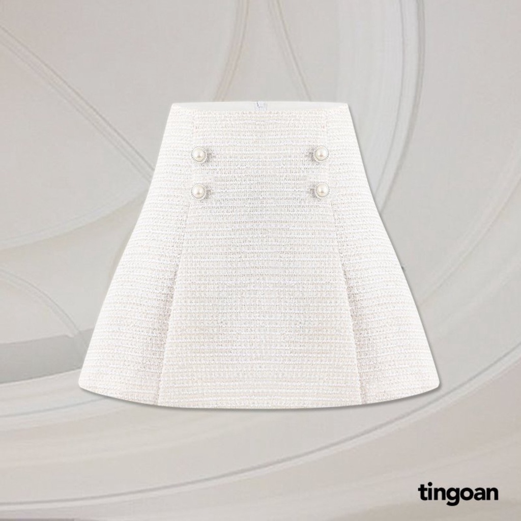 TINGOAN® - Chân váy tweed cạp lưng cao xếp ly vạt trắng FORGET ME NOT SKIRT/WH (có quần váy)