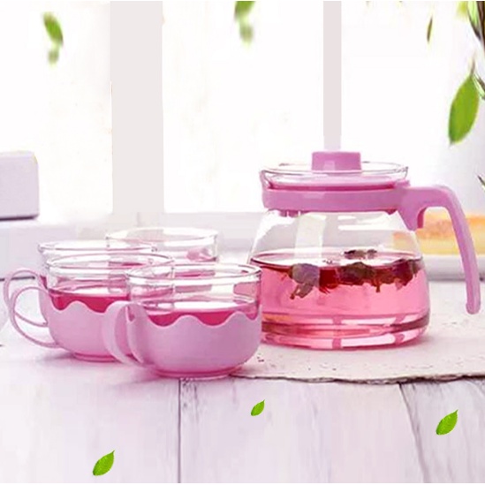 Bộ bình pha trà kèm 4 tách trà bằng thủy tinh cao cấp