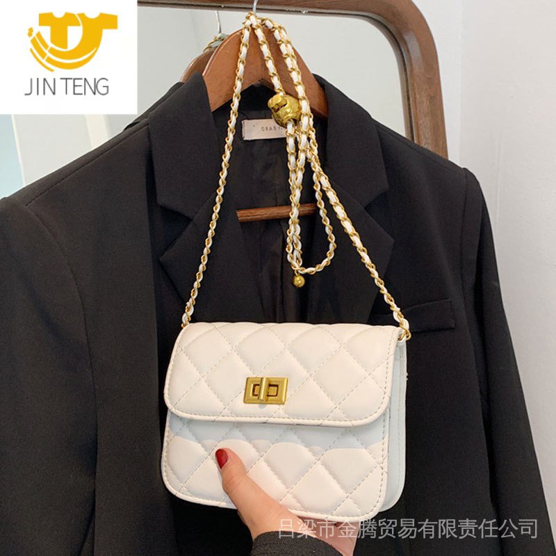 Jin TENG Niche Túi Xách Đeo Chéo Hình Vuông Nhỏ Đính Hạt Kim Cương Có Dây Xích Sắt Cao Cấp Dễ Phối Đồ Đựng Điện Thoại Di