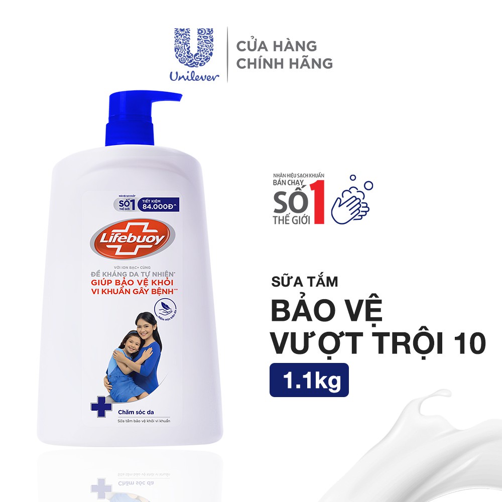 Sữa tắm Lifebuoy 1.1 kg giúp bảo vệ khỏi 99.9% vi khuẩn và ngăn ngừa vi khuẩn lây lan trên da tốt nhất