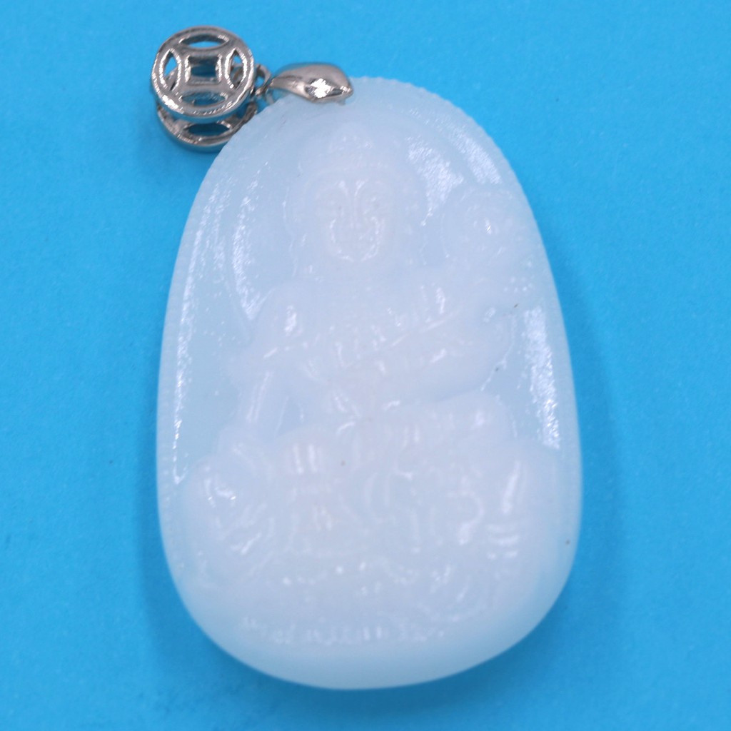 Vòng cổ Bồ tát Phổ hiền đá trắng 4.3 cm - Phổ Hiền Bồ tát bổ trợ cho người tuổi Thìn, Tỵ