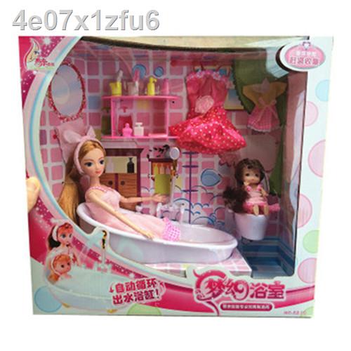 ㍿✾☢Búp bê chính hãng giấc mơ mini phòng tắm cô gái Barbie đồ chơi bồn có thể phun nước nhà