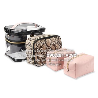 (Bill Mỹ) Bộ 4 túi mỹ phẩm hồng da trăn tiện dụng (326) túi mỹ phẩm, KT: 21x18cm, 20x15cm, 12x8cm - Victoria's Secret