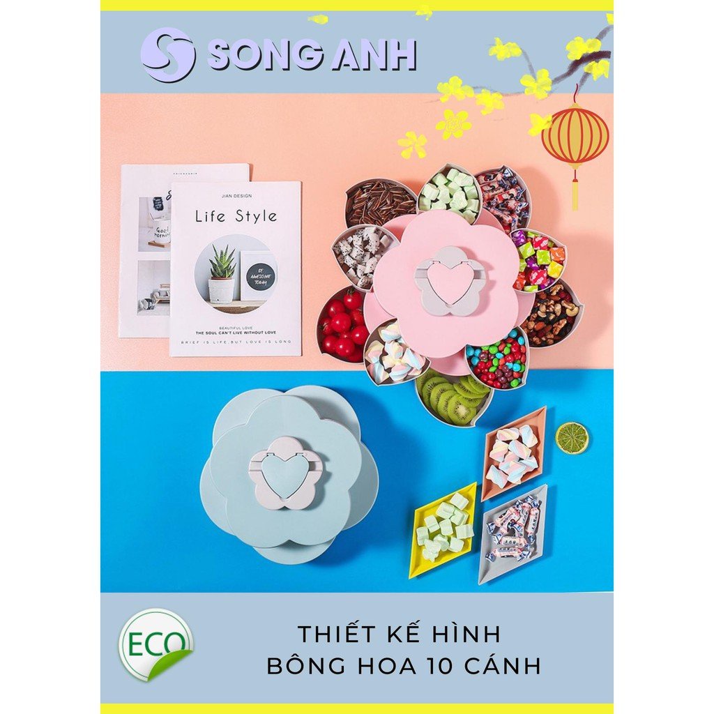 Combo 2 Khay Đựng Mứt Tết 2 Tầng 10 Cánh Xoay 360 độ Trưng Bày bMứt Tết 2022 Sang Trọng