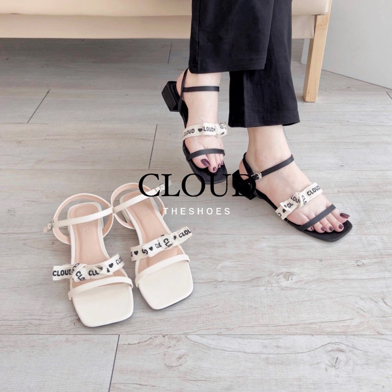Giày Sandal nữ gót vuông quai ngang ruy băng thắt nút mũi vuông khóa cài – Cloud The Shoes