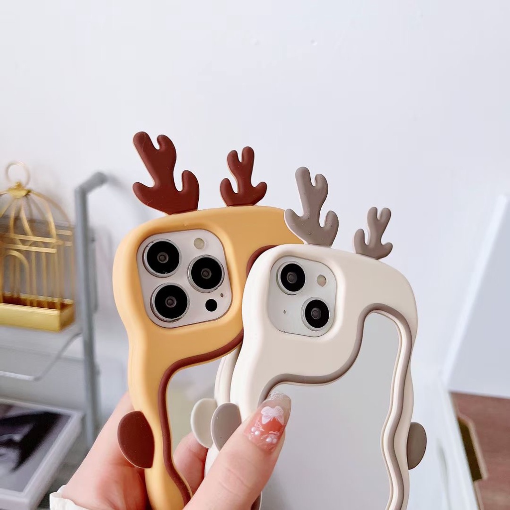 Ốp Điện Thoại silicone Mềm Mặt Gương Họa Tiết Hươu Cho Iphone 14proamx 12 pro max 11 pro max 13proamx plus