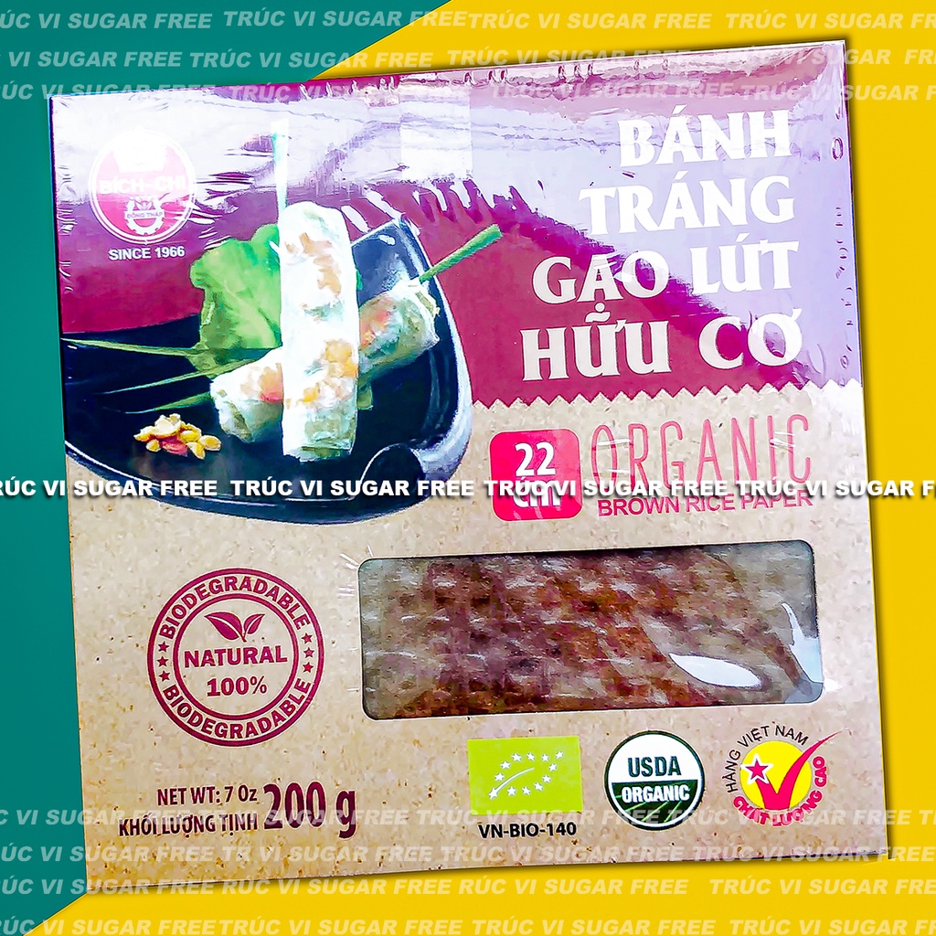 Bánh tráng Gạo Lứt Hữu Cơ eat clean Bích Chi hộp 200gr