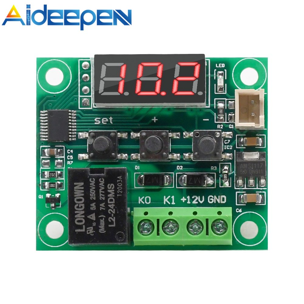 AIDEEPEN Công Tắc Cảm Biến Nhiệt Độ Và Độ Ẩm Kỹ Thuật Số Màu Đỏ W1209 50-110°C DC 24V Với Đầu Dò