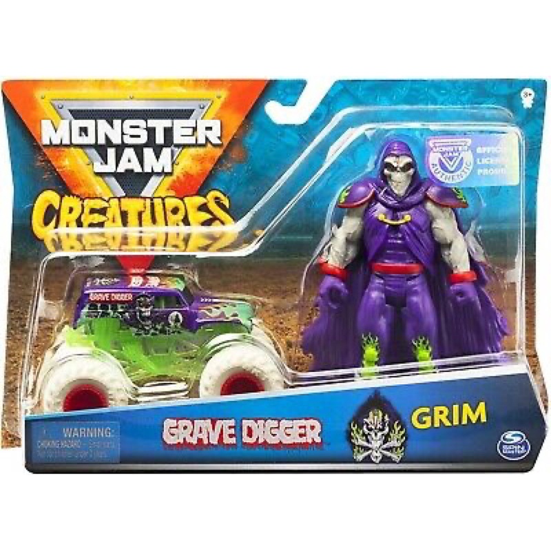 Monster Jam Creatures Grave Digger 1:64 Xe tải quái vật quy mô và mô hình Grim 10cm, Phiên bản 2