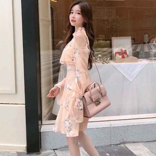 [ ORDER ] Đầm voan bánh bèo nhẹ nhàng tay loe hở vai Ulzzang (có ảnh thật)