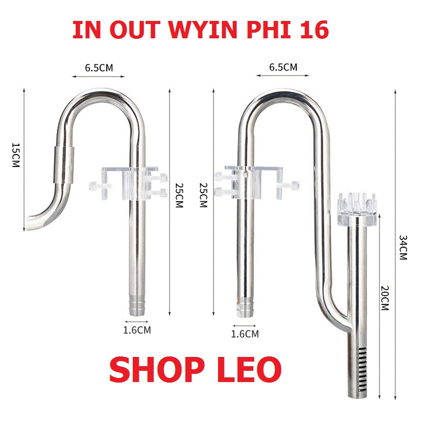 in out phi 16 lọc váng "XOAY (chính hãng - đầu out xoay 360 độ) - in out inox có lọc váng - bộ in out thủy sinh