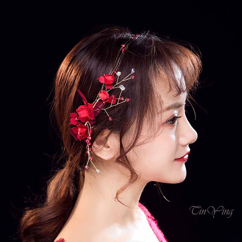 Băng đô cài tóc GETNOIVAS hình lá cây bằng hợp kim màu đỏ thời trang cho cô dâu