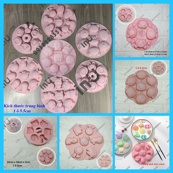 Khuôn silicon nướng bánh, đổ râu câu pudding hoạt hình Doremon, Peppa Pig, Gấu, Heo, Mèo, Thỏ...BSI