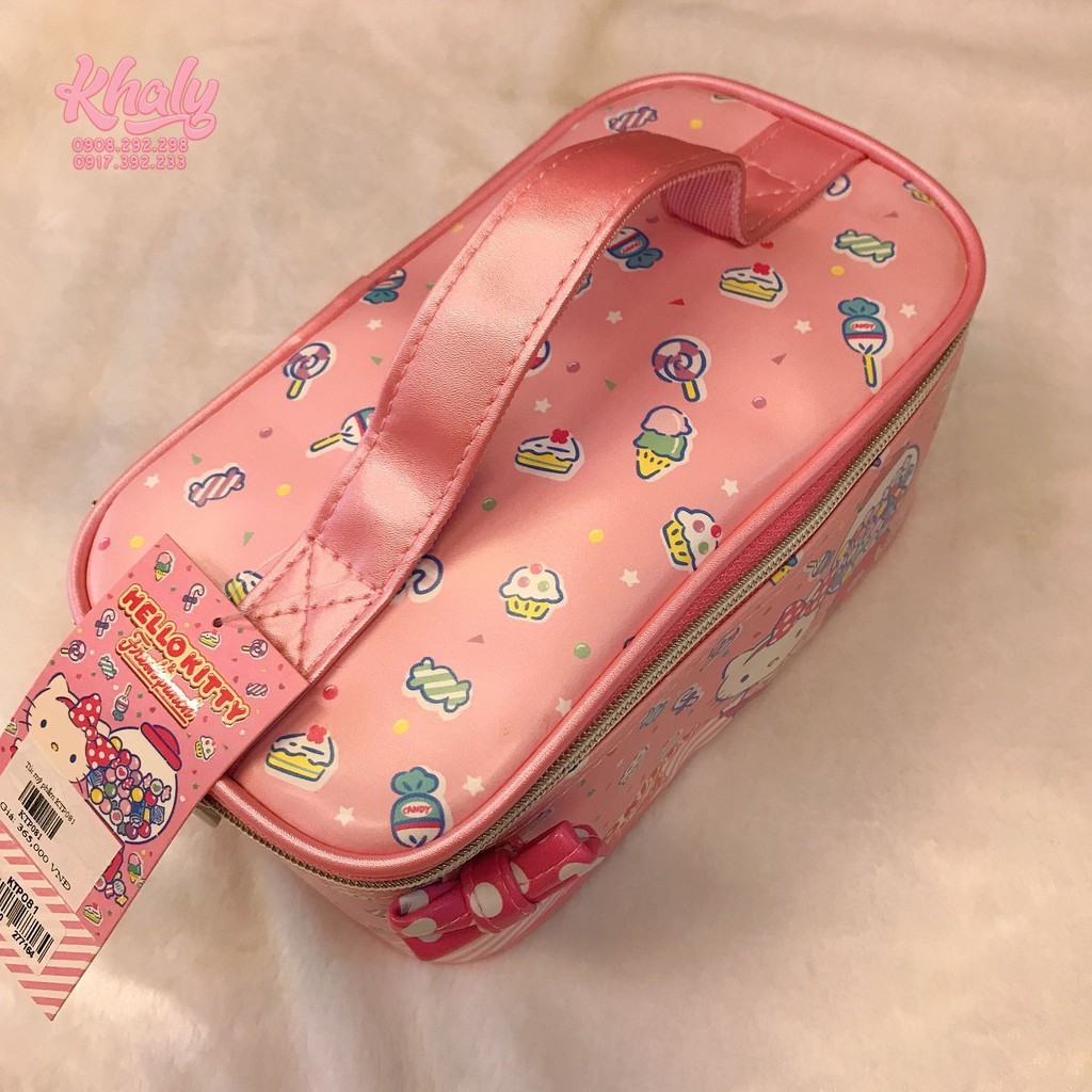 Túi xách tay, túi đựng mỹ phẩm 1 ngăn rộng hình Hello Kitty, cô gái Minmie màu hồng siêu xinh -