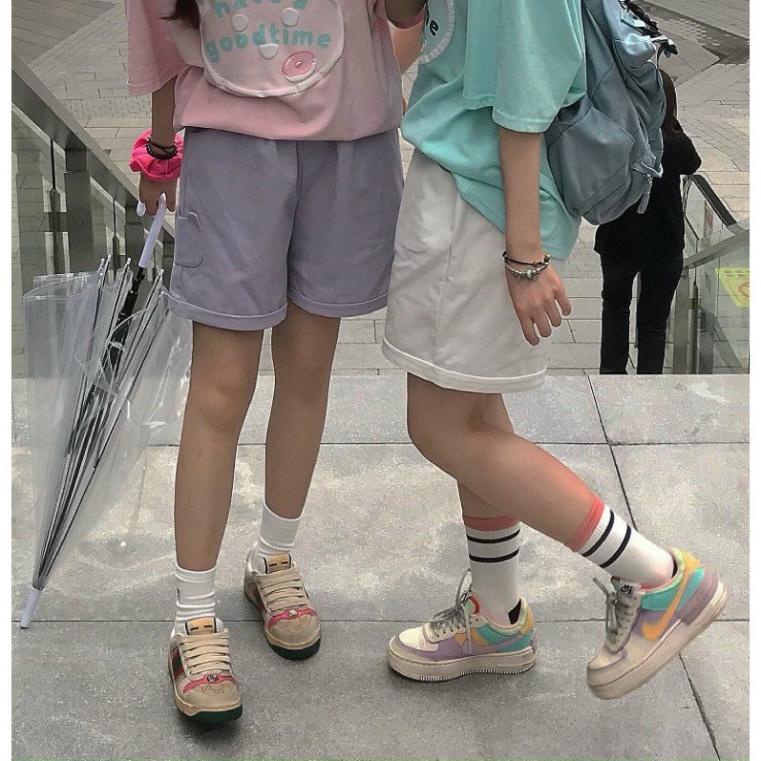 Quần Shorts Kaki Hình Gấu - Quần Kaki Ống Rộng Ngố- Quần Đùi Nữ