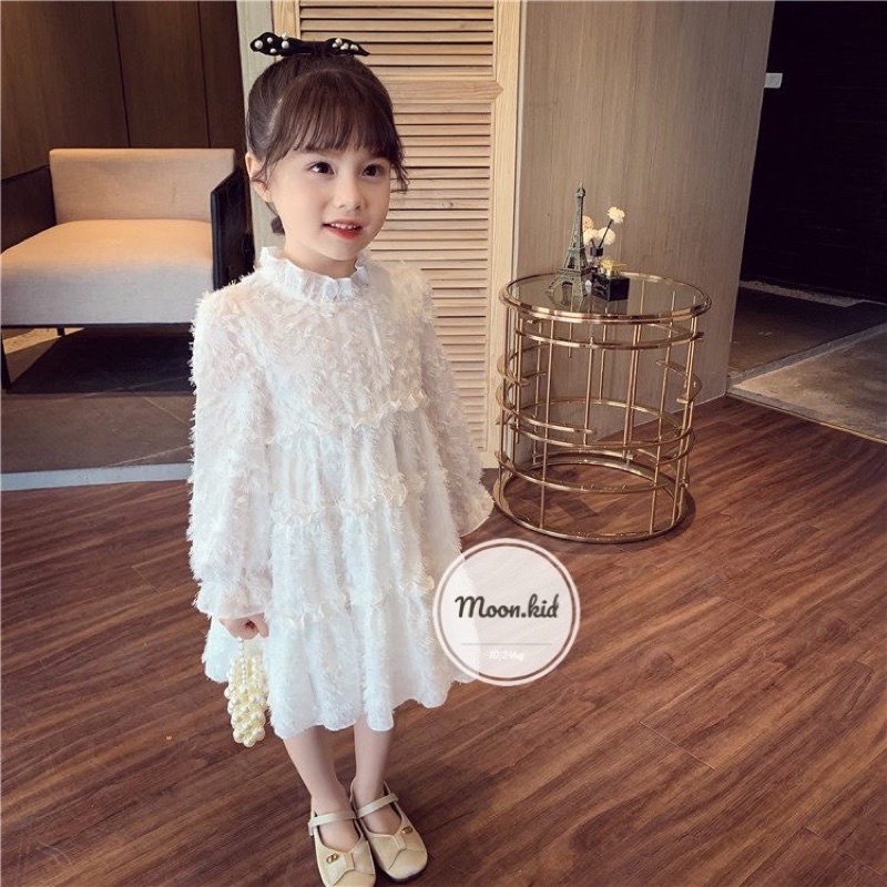 Váy công chúa bé gái, váy tiểu thư dài tay ren lông