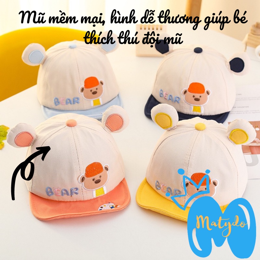 Mũ lưỡi trai cho bé gái bé trai nón hình gấu BEAR thêu đáng yêu phụ kiện trẻ em