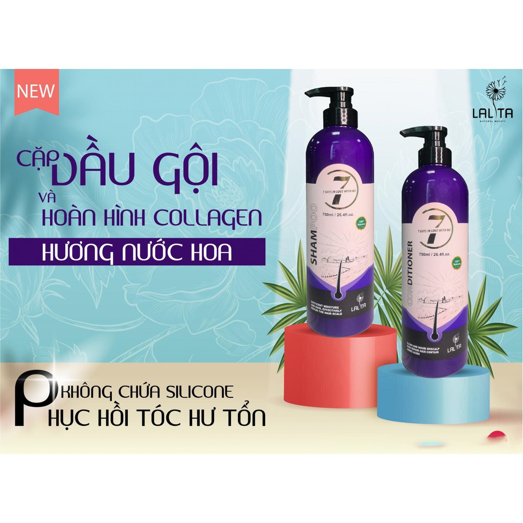 Dầu Gội Cặp Lalita Siêu Mềm Mượt, Phục hồi Tóc Hư Tổn, Kích Mọc Tóc, Sạch Gàu Hương Nước Hoa 750MLx2