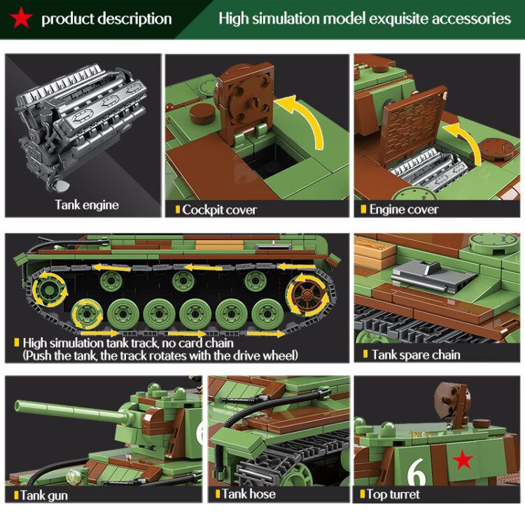 Dộ đồ chơi lắp ráp quân xe tănk Lego Military KV-1 Heavy Panzer Tank WW2 Tank Technic Soldier Weapon Bricks 100070