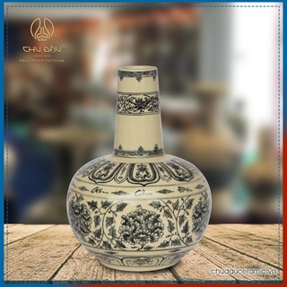 Bình Hoa Lam phiên bản truyền thống họa tiết cúc đại đóa - Gốm Chu Đậu Chính Hãng