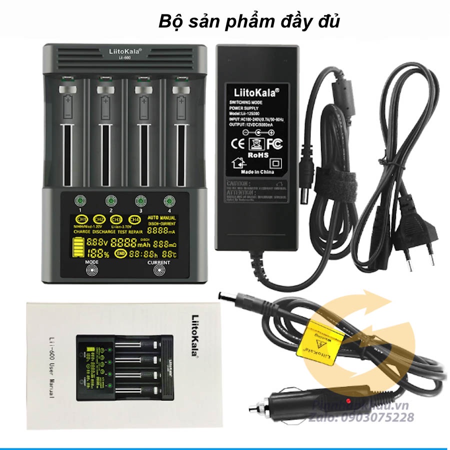 [S12] Bộ sạc cao cấp nhất hiện tại Liito Kala Lii 600 model 2021, sạc được 4 pin lớn 26650, có chức năng cứu pin chết