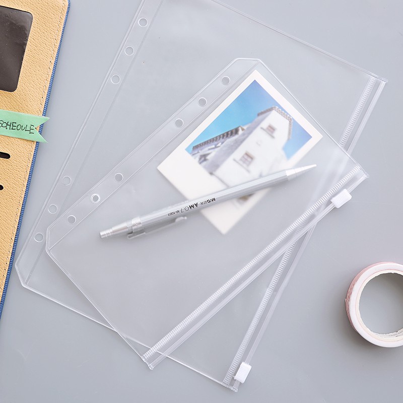 Túi nhựa PVC đựng phụ kiện có khóa kéo gắn vào sổ còng A5 A6 A7