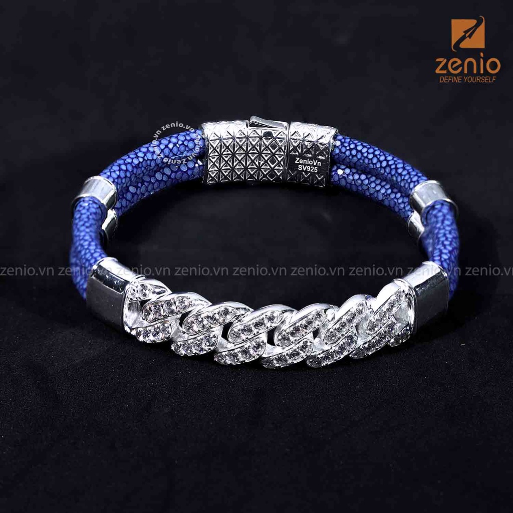 Vòng Tay Da Cá Đuối Phong Thủy May Mắn - Charm Mắc Xích Cuban Chain - Vòng Đôi Da Cá Đuối Zenio Sang Trọng, Cao Cấp