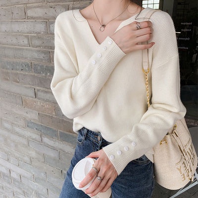 Áo sweater cổ chữ V thời trang thu đông dành cho nữ