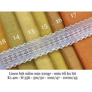 [Vaihoa2015] Vải Linen Bột 220gr -  mềm mịn hợp thêu tay - bảng màu 13 đến 18 (LOẠI 1)