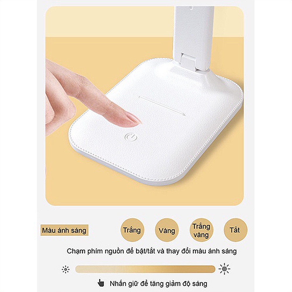 Đèn Học Để Bàn Cảm Ứng Tích Điện LED 3 Chế Độ Màu Chống Cận Thị, Có Khe Để Điện Thoại Học Online, Đèn Bàn, Làm Việc MIKO