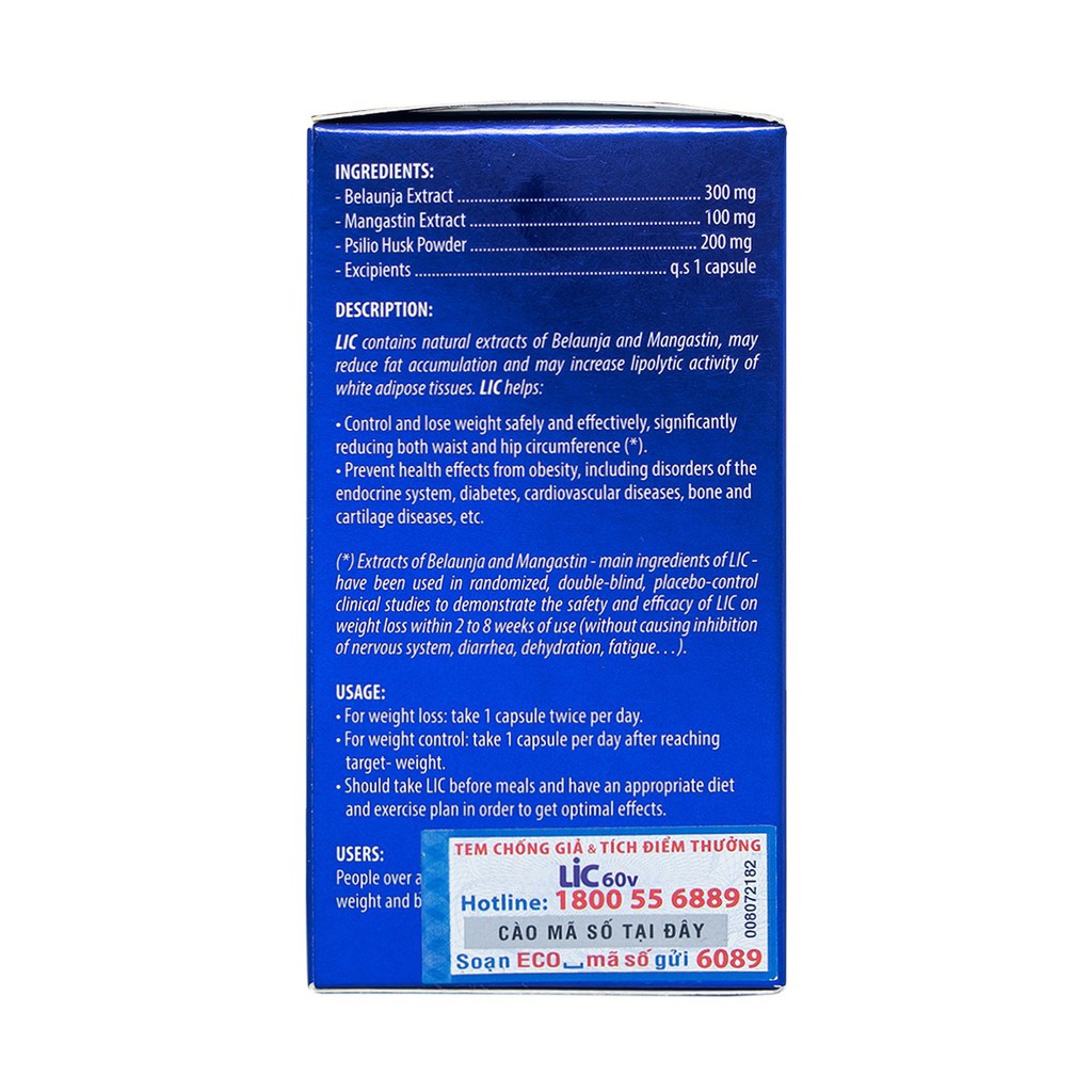 {Nhập Mỹ} Lic – Hỗ trợ chuyển hóa chất béo, giúp giảm cân nhanh và hiệu quả, an toàn (60 viên)