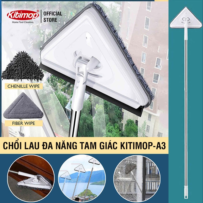 Chổi lau đa năng hình tam giác Kitimop-A3 dùng lau trần nhà, tường nhà, cửa kính, sàn nhà đa năng tiện lợi, ít tốn sức