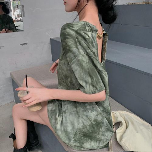 Áo Thun Ngắn Tay Hở Lưng Dáng Rộng Phong Cách Hàn Quốc Mùa Hè Hàng Mới 2022 Dành Cho Bạn Nữ