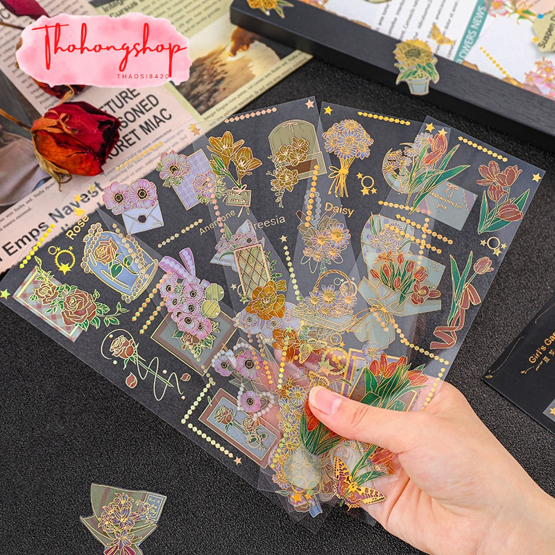 3 tấm Sticker dán Vintage mạ vàng Girl gaden