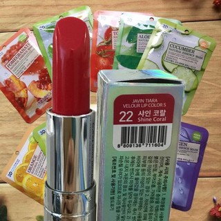 [Sale Sập Sàn] Son Lì Dưỡng Môi Màu Shine Coral No22 (Hàn Quốc)_Javin Tiara Velour Lip Color S (Tặng mặt nạ giấy 3W/3D)