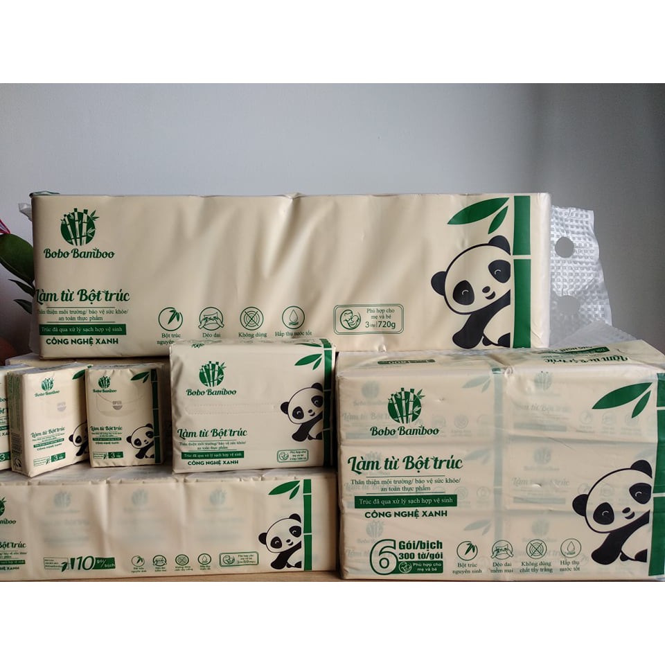 Lốc giấy BOBO BAMBOO làm từ bột trúc dạng cuộn không lõi (12 cuộn/lốc)