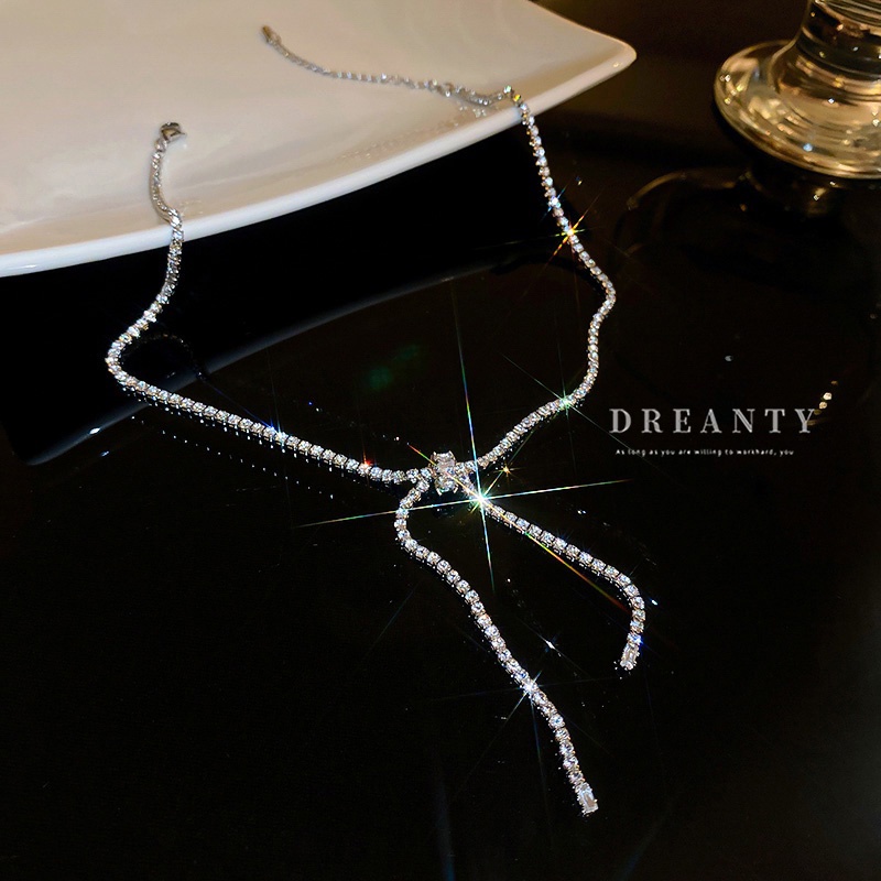 Dây Chuyền Mặt Nơ Đính Đá Zircon Phong Cách Hàn Quốc Thời Trang Cho Nữ