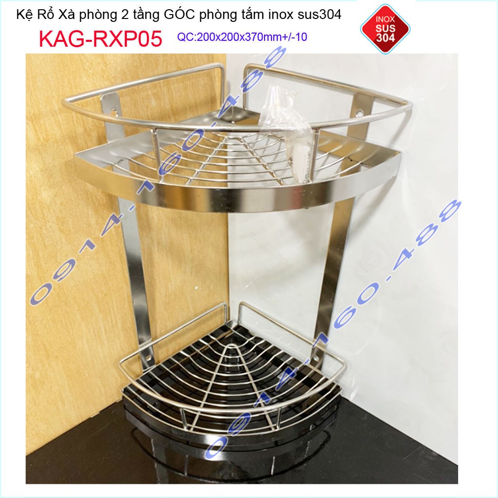 Kệ góc nhà tắm 2 tầng 20x20cm KAG-RXP05, kệ góc phòng tắm inox SUS304 giá tốt hàng sử dụng tốt