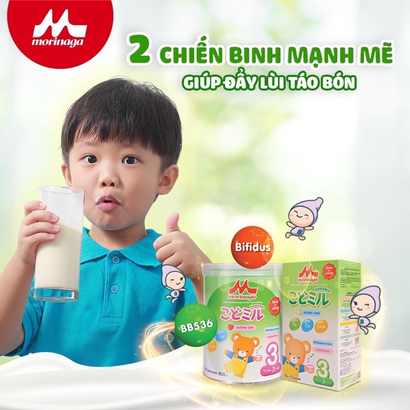 Sữa Morinaga Số 3 - Kodomil cho bé từ 3 tuổi Hương dâu/ vani Kodomil hộp 850g date 1/2023