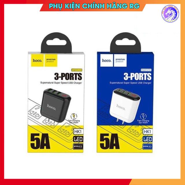 Cốc sạc Hoco HK1 chính hãng củ sạc 3 cổng có màn LCD hiển thị dòng điện cóc sạc nhanh bảo hành 1 năm