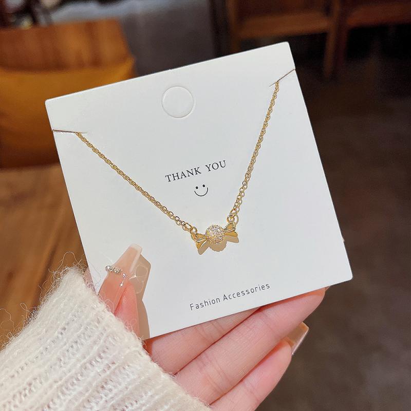 XiaoboACC Vòng cổ Bằng Thép Titan Mạ Vàng Mặt Hình Viên Kẹo Đính Đá Zircon - 38CM+6CM