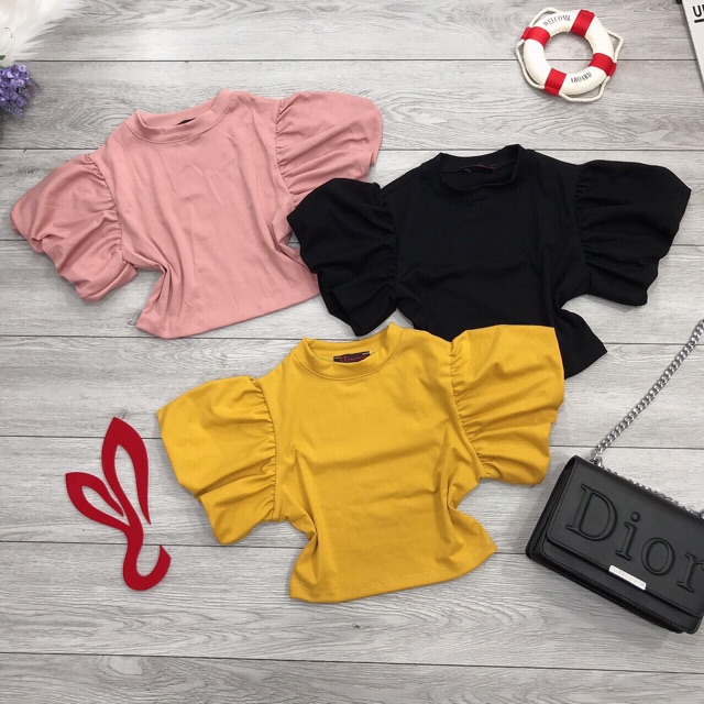 Áo thun kiểu tay bồng croptop