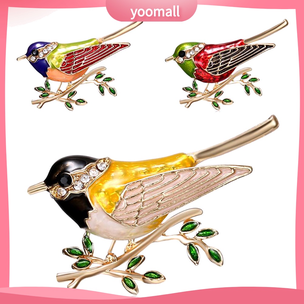 YOML✔Fashion Bird Branch Rhinestone Inlaid Brooch Pin Women Denim Jacket Collar Badge