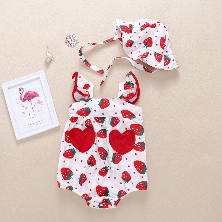 Newborn Baby Girl Romper Kids Lovely Fruit Jumpsuit Sleeveless Bodysuit Clothes+ Hat Set