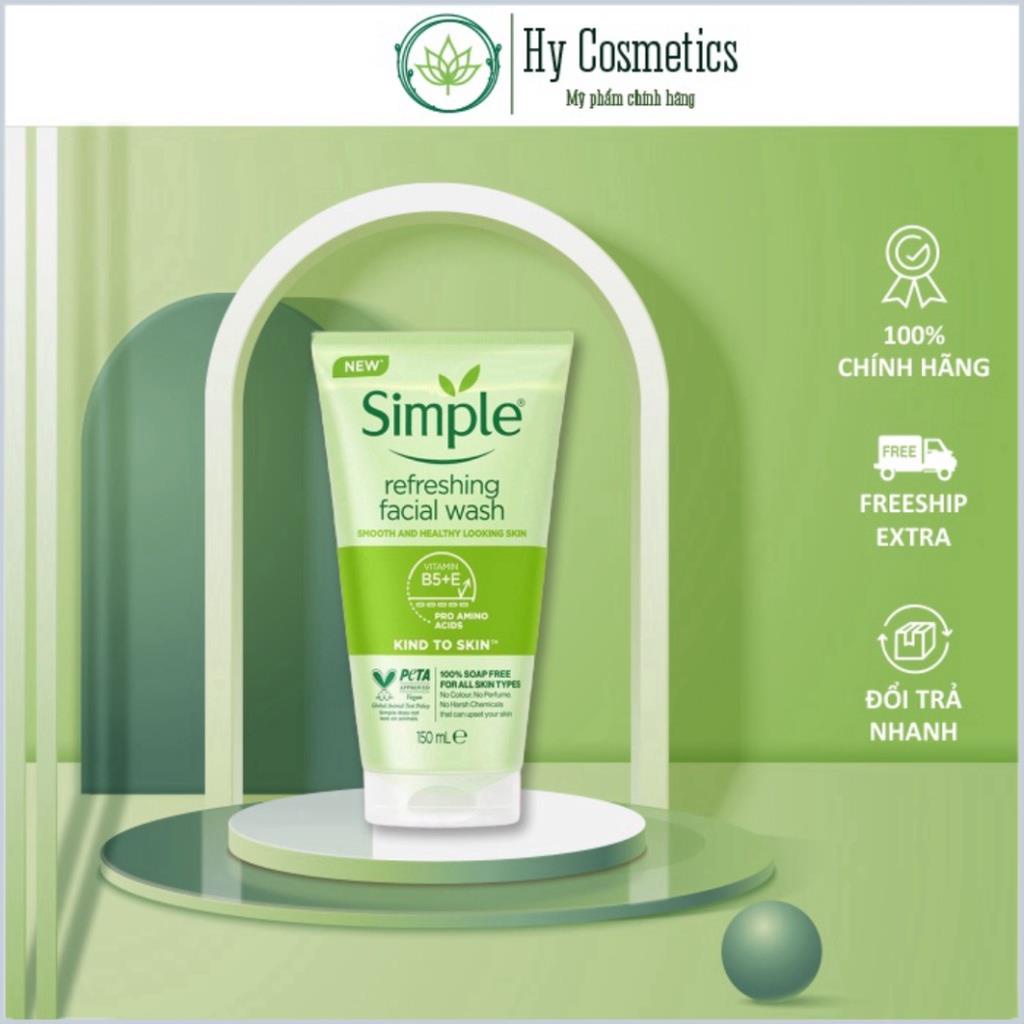 Sữa rửa mặt Simple Kind To Skin Refreshing Facial Wash Gel 150ml (SRM Simple Xanh) Chính Hãng - MP N