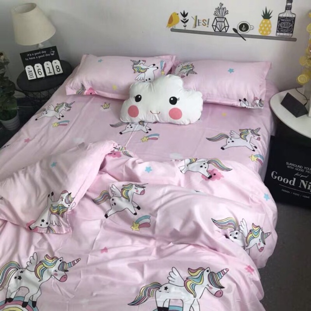 Chăn ga gối cotton poly - Mẫu ngựa pony hồng.