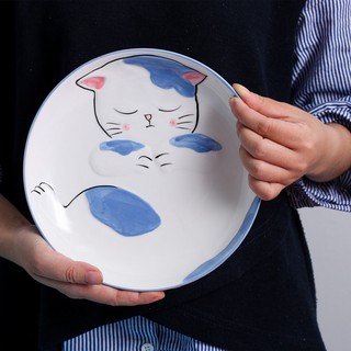 Dĩa mèo tròn nổi vẽ tay