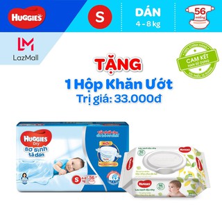 (TẶNG KHĂN ƯỚT) Tã dán sơ sinh Huggies size S 56 miếng.